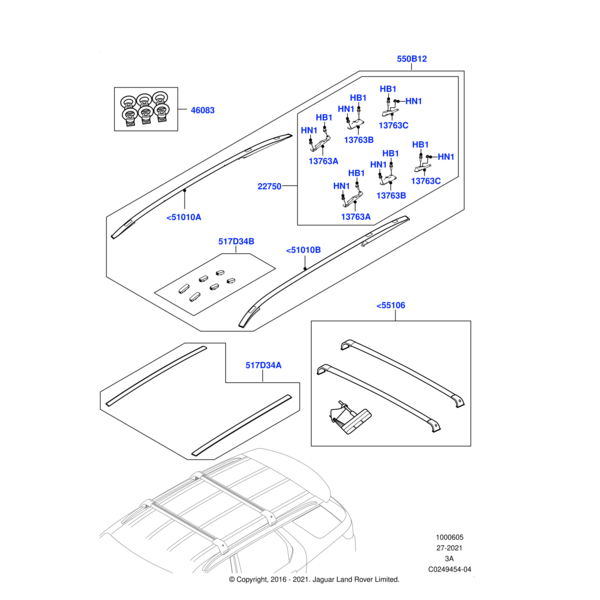 Roof Rails - Black finish, Fixed Roof
